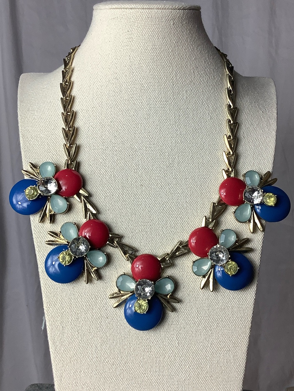 Talbots Red, Blue & Mint Floral Bib Necklace